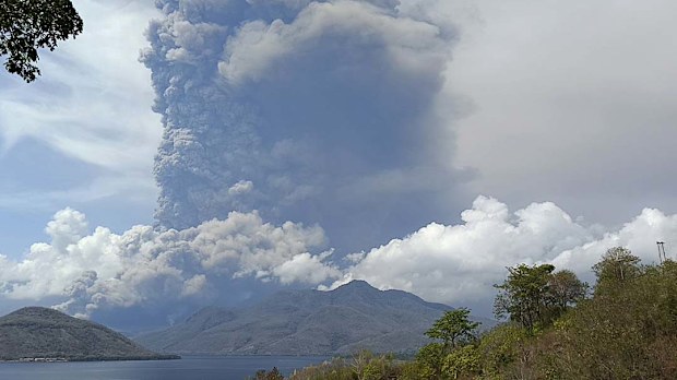 Mount Lewotobi Laki Laki spews volcanic material during an eruption in East Flores, Indonesia. As a result flight sot nearby Bal have been cancelled.
