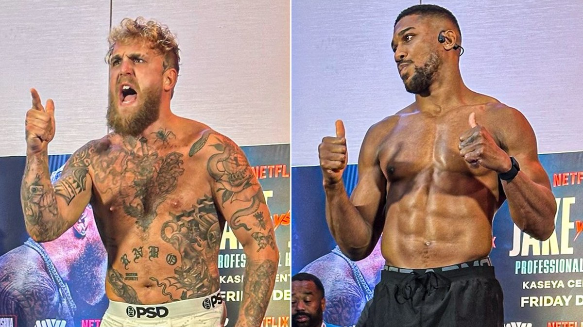 Jake Paul is 12 kg lichter dan Anthony Joshua, video