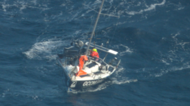A Queensland sailor stranded off the coast of South Australia for 24 hours amid 110km/h winds has been rescued.