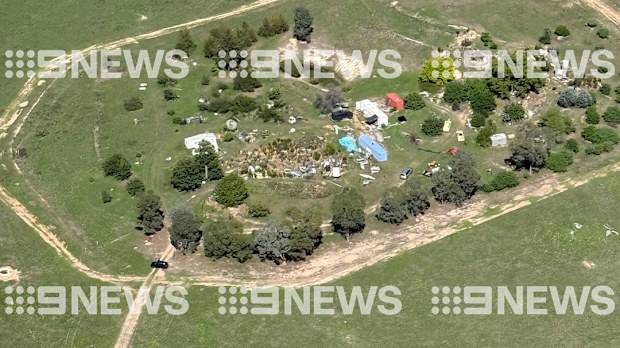An aerial image of the Walwa property where Dezi Freeman was reportedly located this morning.