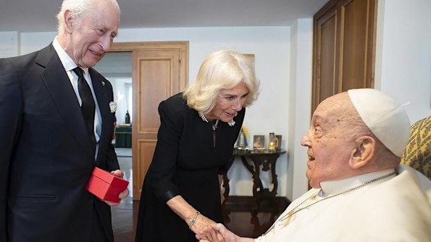 King Charles and Queen Camilla meet with Pope Francis