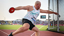 Matthew Denny in action at the 2025 Doha Diamond League meet.