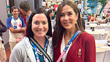 Anna Meares posed with Queen Mary of Denmark in the village ahead of the opening ceremony.