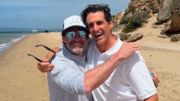 Hugh Jackman and Andy Lee spotted hanging out on the beach February 2025 