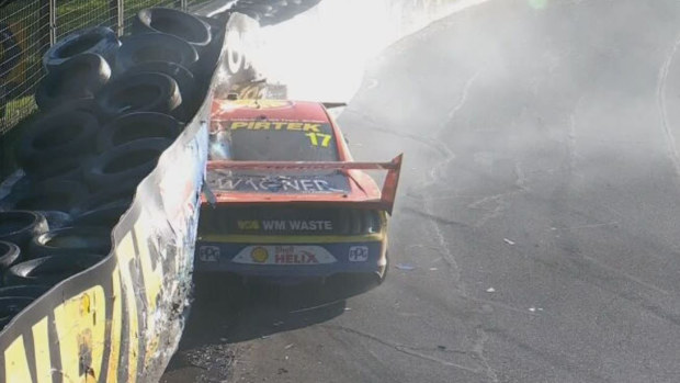 A crash for Will Davison triggered a late race safety car at the Bathurst 1000.