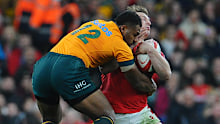 Australia's Samu Kerevi collides with Wales' Jac Morgan.