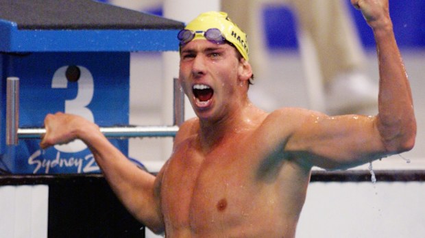 Swimming; 2000 Olympic Games; 23rd September M 1 500 freestyle final Pic shows  Grant Hackett after winning the final of the 1 500m. 