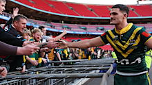 Australia's Nathan Cleary during a lap of honour after his side defeated England in the Rugby League Ashes match at Wembley Stadium.