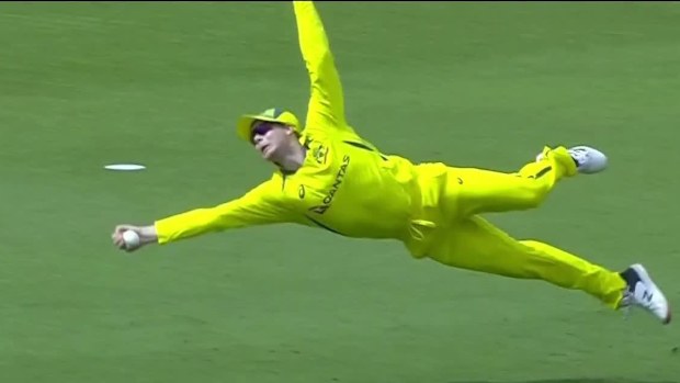 Steve Smith takes an amazing catch.