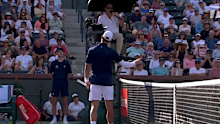 Novak Djokovic pleas with the umpire after a rival's act of hinderance.