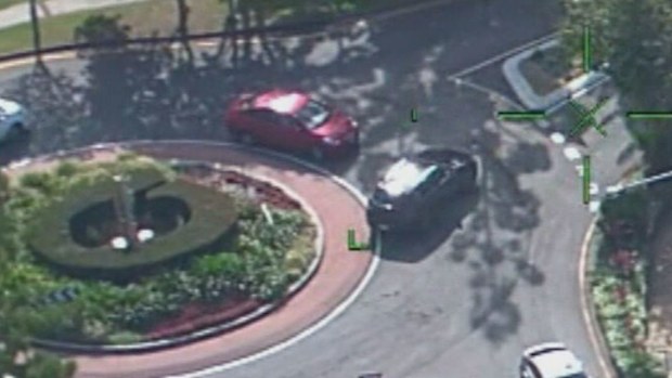 Polair vision showed Tom and Victoria's Porsche going the wrong way on roundabouts and reaching speeds greater than 160km/h.