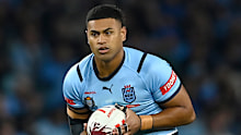 Haumole Olakau'atu in action for the Blues during State of Origin I in Sydney.