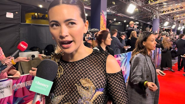 Jessica Henwick chats to 9Honey Celebrity at the premiere of film 'Glass Onion: A Knives Out Mystery' and the closing evening of the 2022 London Film Festival in London, Sunday, Oct. 16, 2022. 