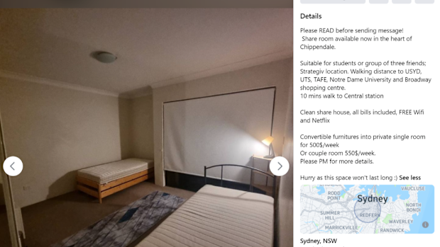 The landlord offers the option of converting the room into a private bedroom for $500 per week