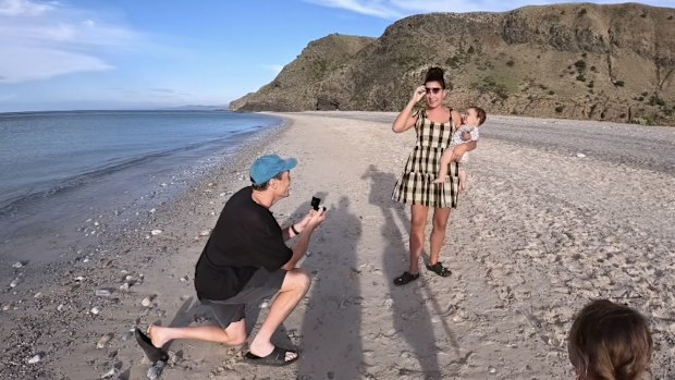 The moment AFL star Jeremy Cameron proposes to partner Indiana Putra