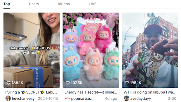 TikTok videos of shoppers "unboxing" Labubu blind boxes can rack up hundreds of thousands of views.