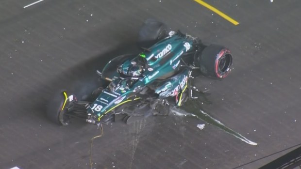 Lance Stoll came to rest in the middle of the circuit after a massive crash at the end of the first part of qualifying for the Singapore Grand Prix.