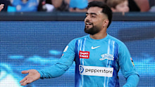 Rashid Khan after he took the catch for the Strikers.