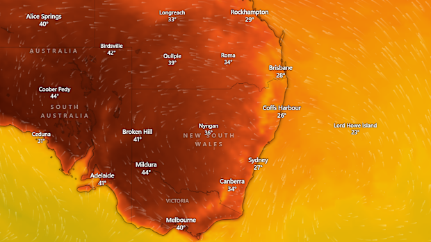 Temperatures across east coast tomorrow