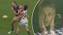 Fremantle coach Justin Longmuir reacts to Alex Pearce's hit on Darcy Byrne-Jones. 