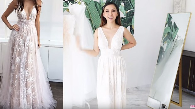 Australian influencer Tina Yong tries on budget wedding dresses from Wish