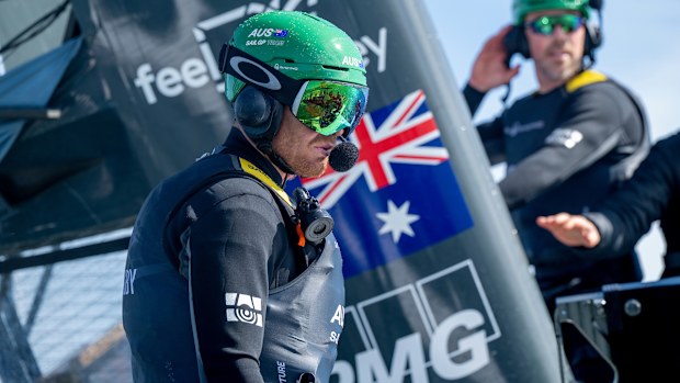 Tom Slingsby, driver of Australia SailGP Team, on board.