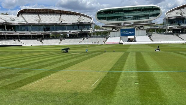The Lord's wicket ahead of the second Ashes Test between England and Australia.