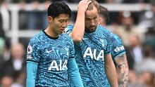 Spurs players Son Heung-Min and Harry Kane react dejectedly during the loss to Newcastle.