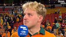 Tom Lynagh speaks with Nick McArdle and Michael Hooper post-match. 