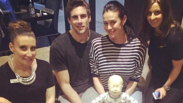 Megan Gale and boyfriend Shaun Hampson at the baby CPR course conducted by Tiny Heart Paediatric First Aid. (Instagram)