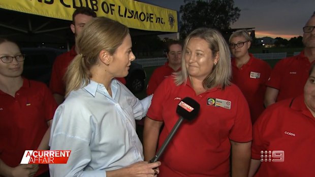 A Current Affair host Ally Langdon speaks to Coles worker Karen. 