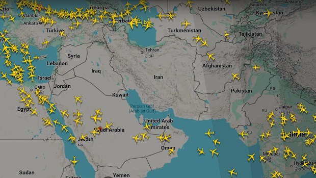 Airspace across the Middle East Sunday 1/3/2026 @ 12.45am