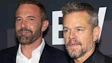  Ben Affleck and Matt Damon arrive at Bring Change to Mind Revels And Revelations Celebration at Fort Mason Center for Arts & Culture on April 27, 2026 in San Francisco, California. 
