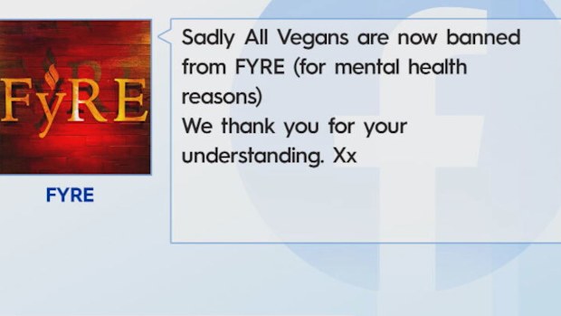 Fyre restaurant Perth bans vegans chef John Mountain