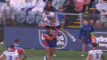 Greg Marzhew was penalised for this tackle on Dallin Watene-Zelezniak. 