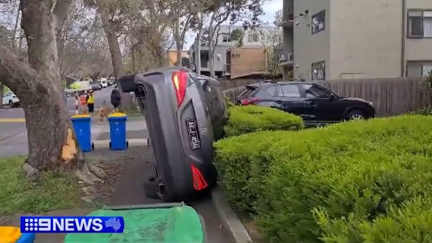 AFL coach Michael Voss has been involved in a dramatic citizen's arrest after an allegedly stolen car flipped onto its side in Melbourne.