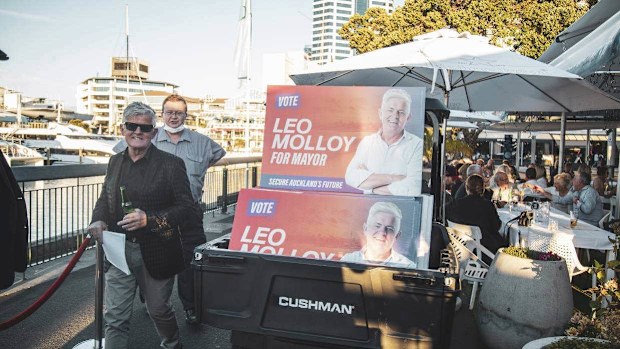 Bar owner Leo Molloy arriving at Headquarters during the Auckland mayoral election campaign in 2022.