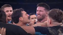 Tom Curry clashes with Argentina players.