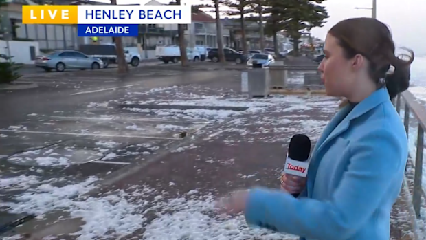 Sea foam at Henley Beach in Adelaide