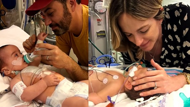 Jimmy Kimmel and wife Molly with son Billy in hospital for heart condition. 