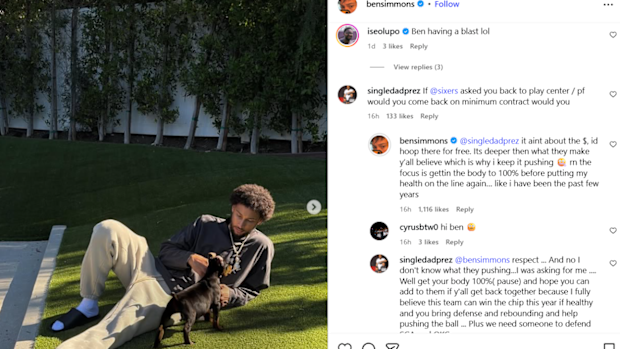 Ben Simmons responds to a fan's comment.