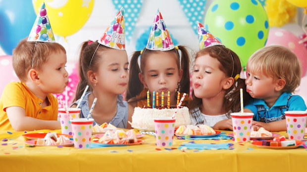 Kids birthday. cake and balloons