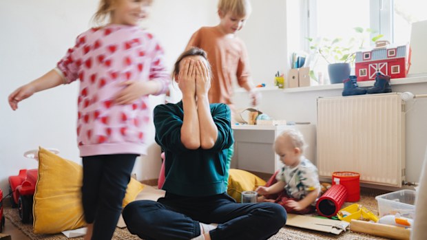 Stressed mum with young children