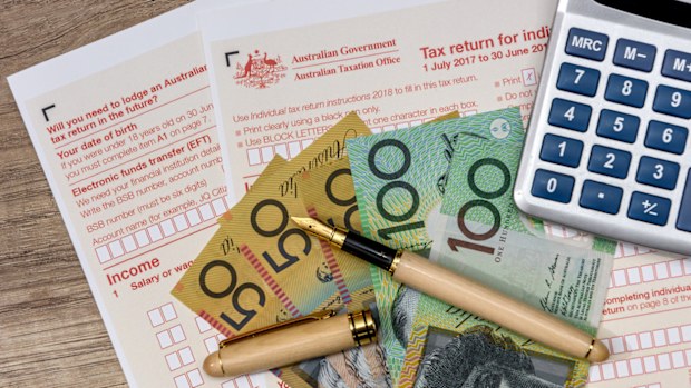 Australian dollars with calculator and tax form