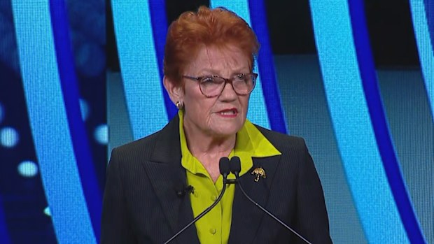 One Nation Leader Pauline Hanson speaking about her gas policy in Adelaide. 