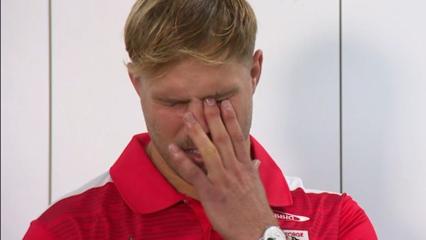 Jack de Belin became emotional when speaking to media about his children.
