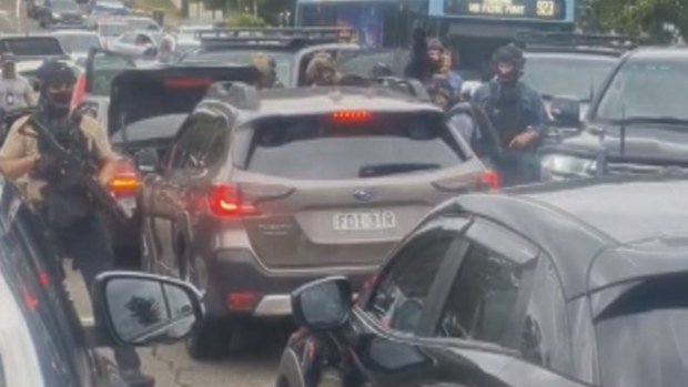 A police operation on the River Road in Revesby.