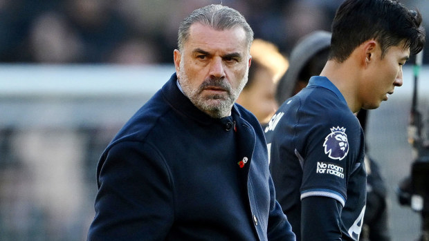 Ange Postecoglou pictured after Tottenham's 2-1 loss to Wolves 