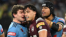 Liam Martin (left) shouting in Tino Fa'asuamaleaui's face.