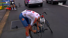 Josh Tarling rode on before eventually withdrawing.